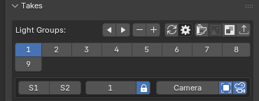 Camera row: bound camera name + DOF + bind icons