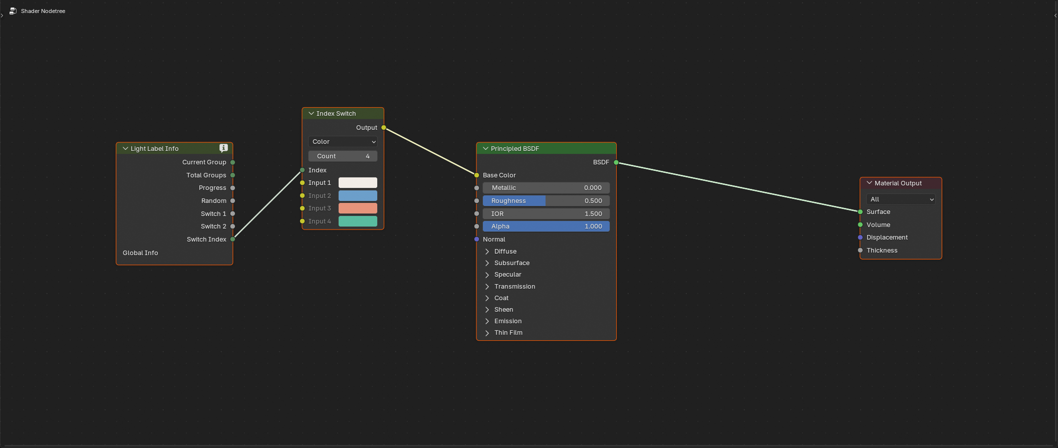 Info node driving a backdrop color via Index Switch