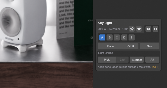 Quick Light cursor panel